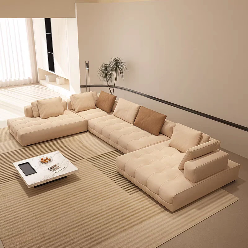 

xxLiving Room Furniture Beige Combination Couch Modern Customizable Size and Color U Shape Sectional Fabric Sofa Set&