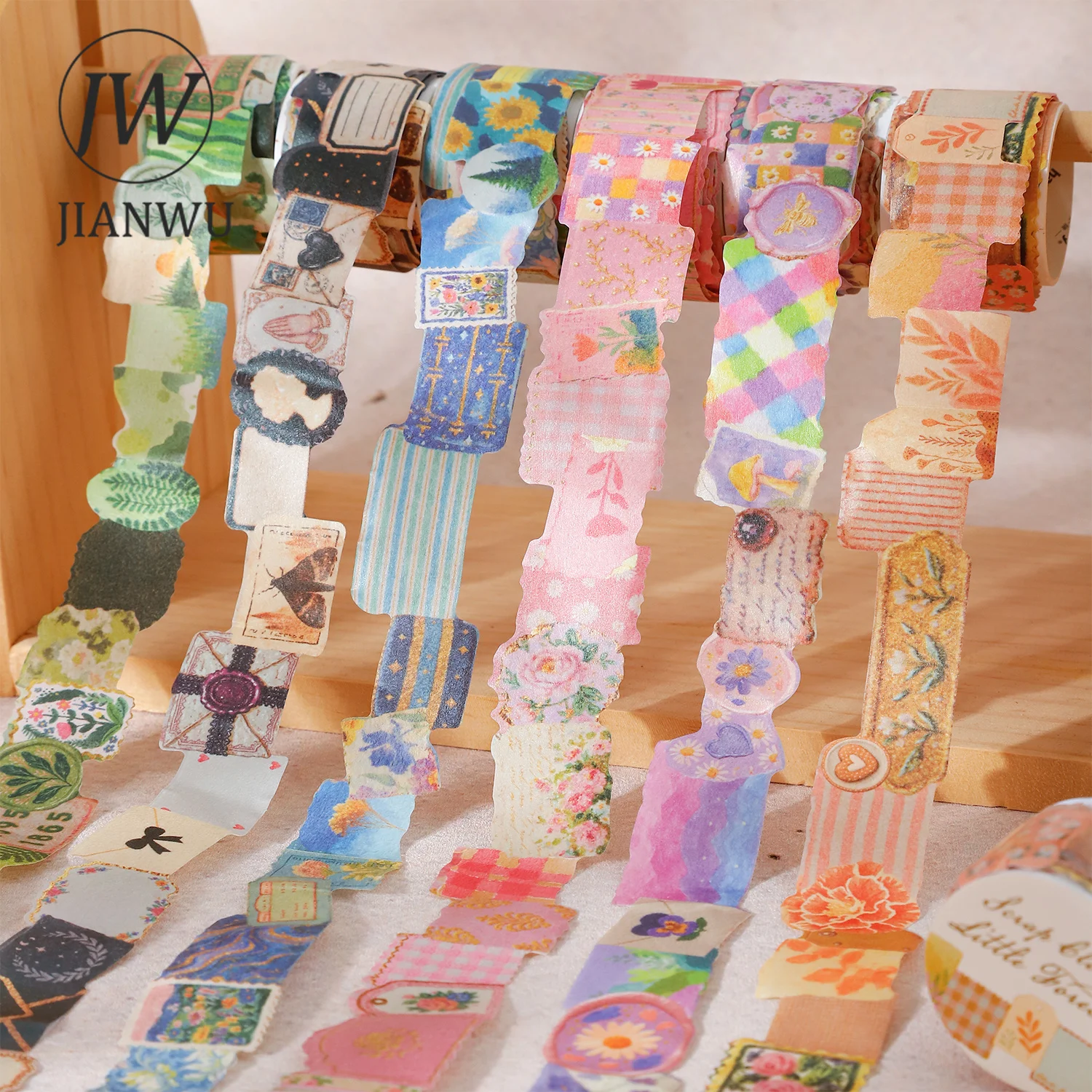 JIANWU Scrap Cloth Little Forest Series Vintage Plant Flower Landscape Material Collage Washi Tape Creative Journal Stationery