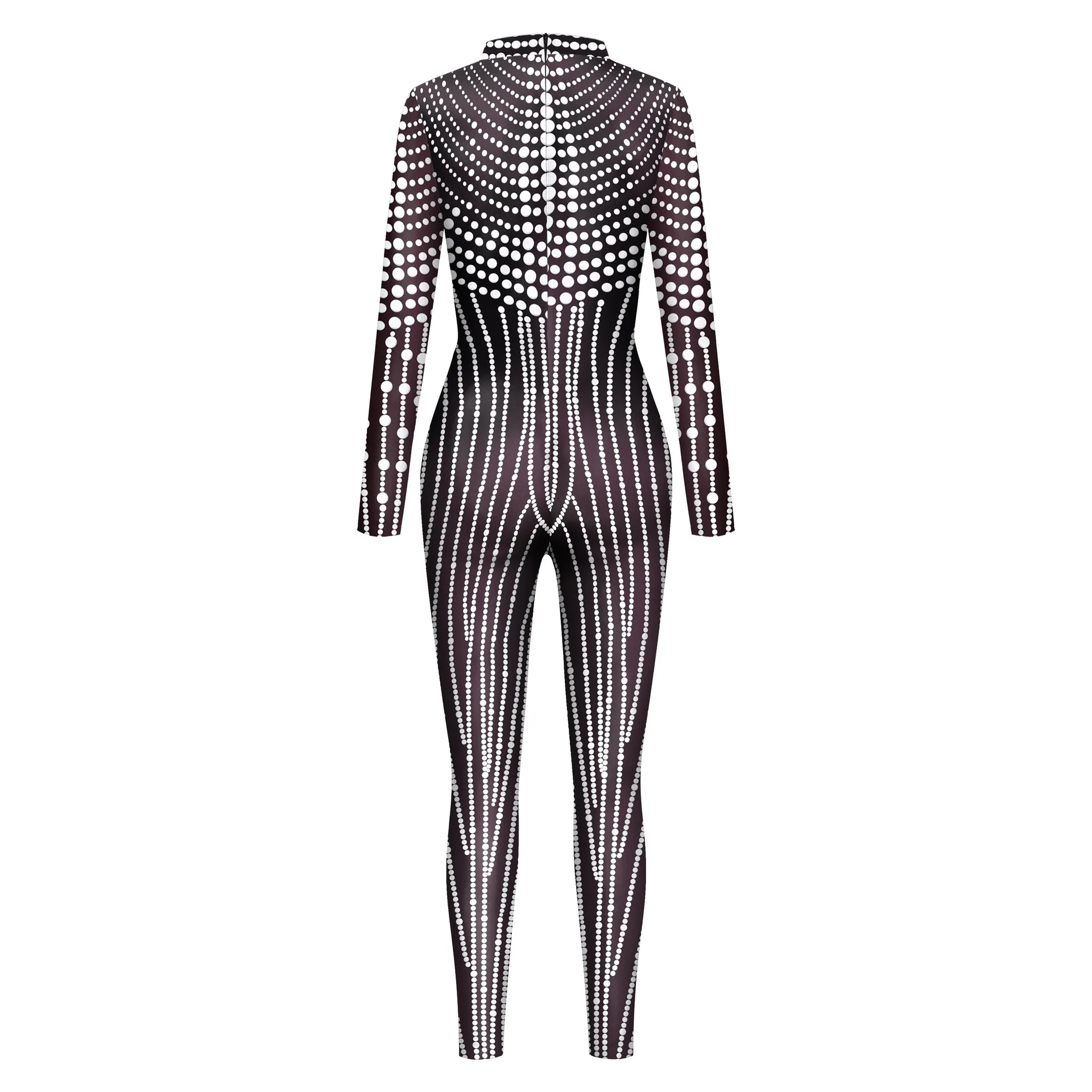 Women Men 3D Printing Geometric Dots Jumpsuit Halloween Party Cosplay Tight Fitting Suit Punk Role Play Outfit Dance Costumes