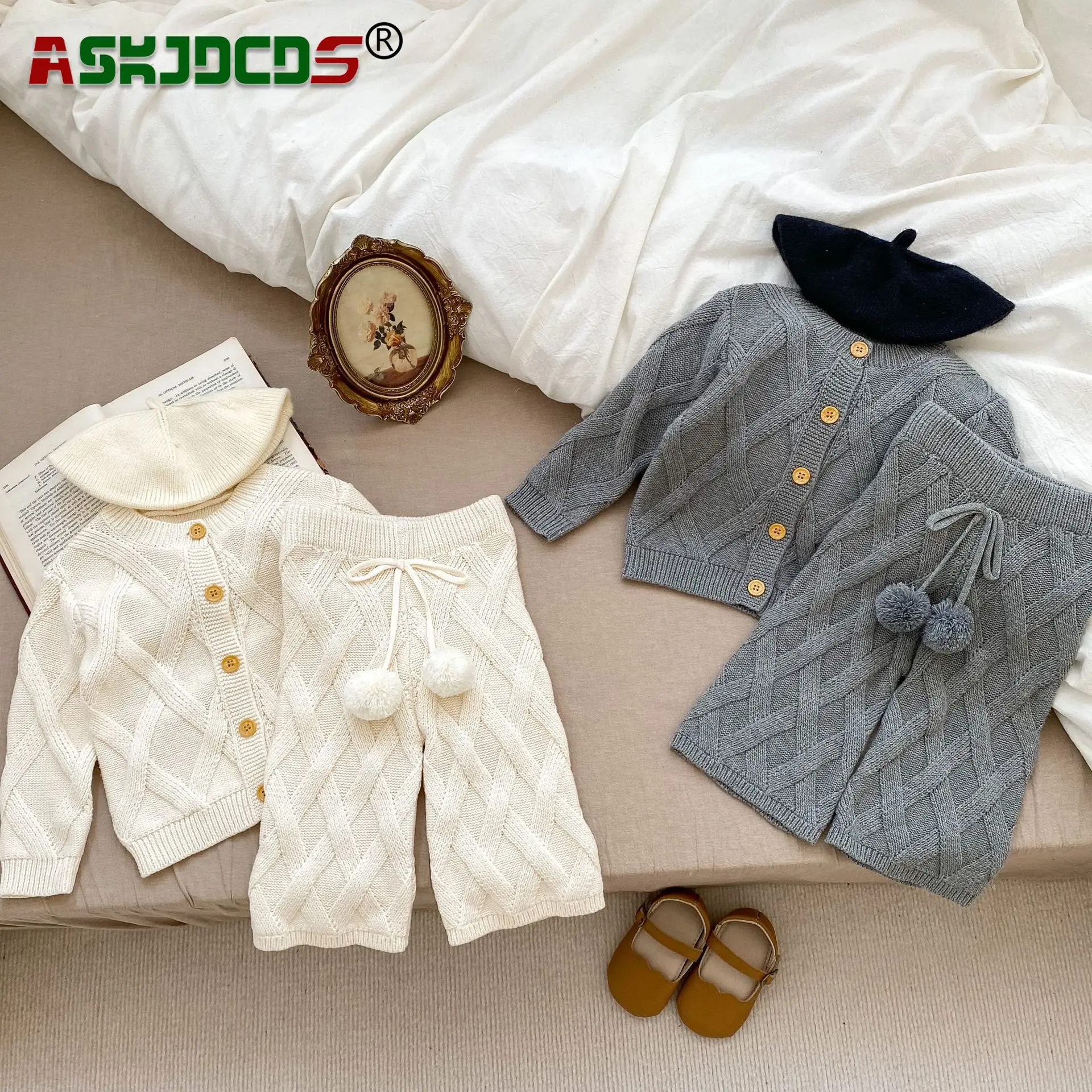 

2023 Autumn New In Infant Baby Girls Full Sleeve Solid Color Top Cardigan Sweater Pompon High Waist Pants Toddler Kids Clothing