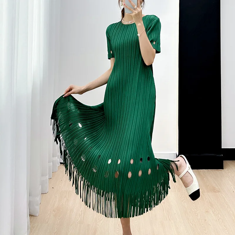 

Miyake Skirt Women's Summer 2023 New High-Grade Niche Comfortable Anti-Aging Casual Tassel Short Sleeve Luxury Evening Dresses