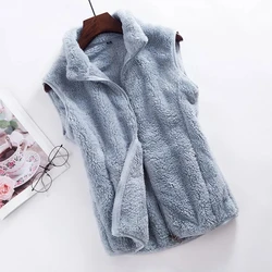 2023 Autumn Winter Polar Fleece Vest Women Coat High Collar Zipper Sleeveless Jacket Warm Coral Velvet Vest Female Waistcoat 4XL