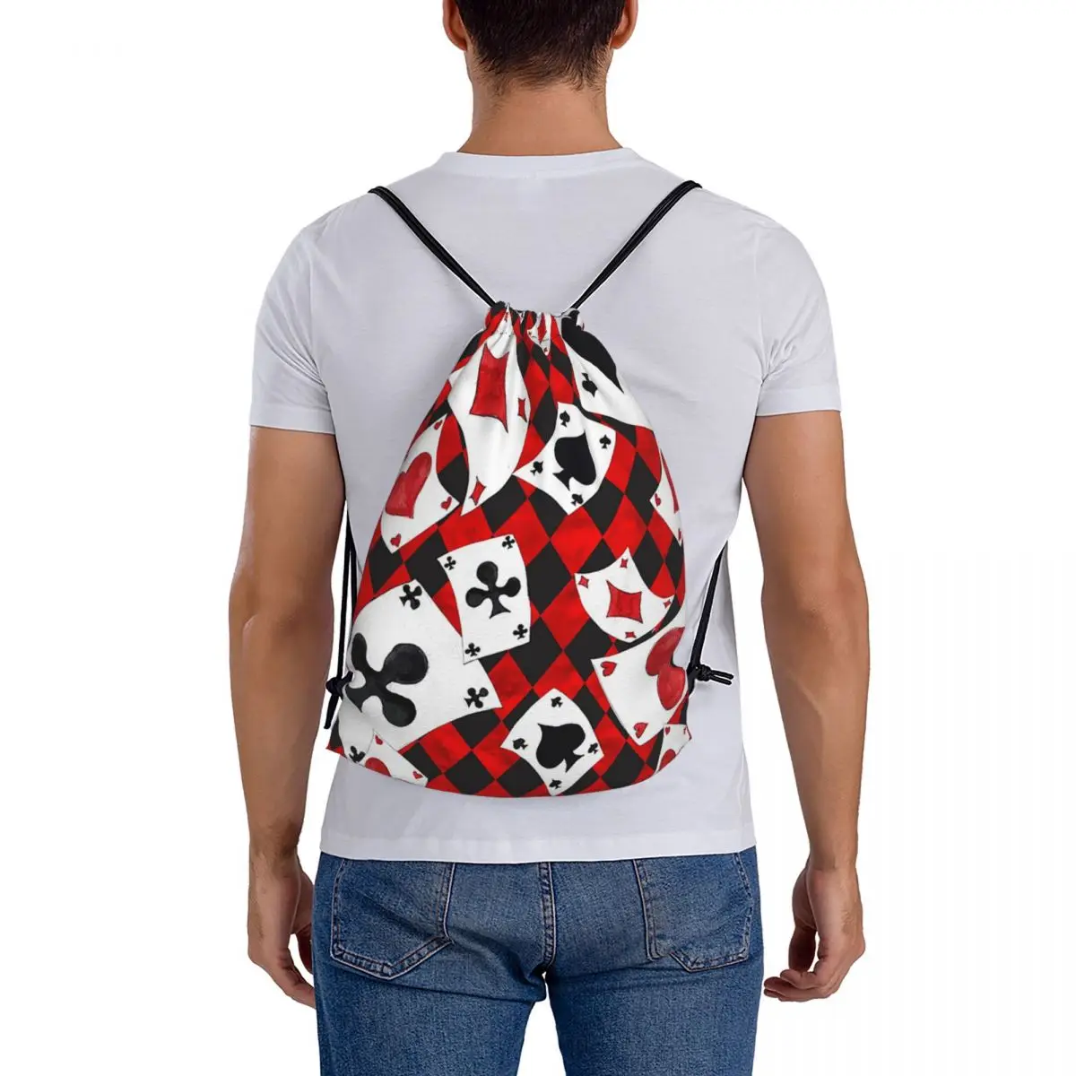 

Cool Poker Playing Cards Pattern Gambling Card Game Backpacks Portable Drawstring Bags Storage Bag Book Bags for Travel School