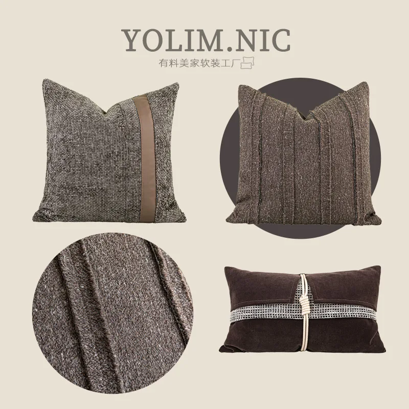 Design Luxury Cushion Cover 30x50cm Dark Brown Spliced Decorative Lumbar Pillowcase For Home Hotel Bed Living Room Sofa