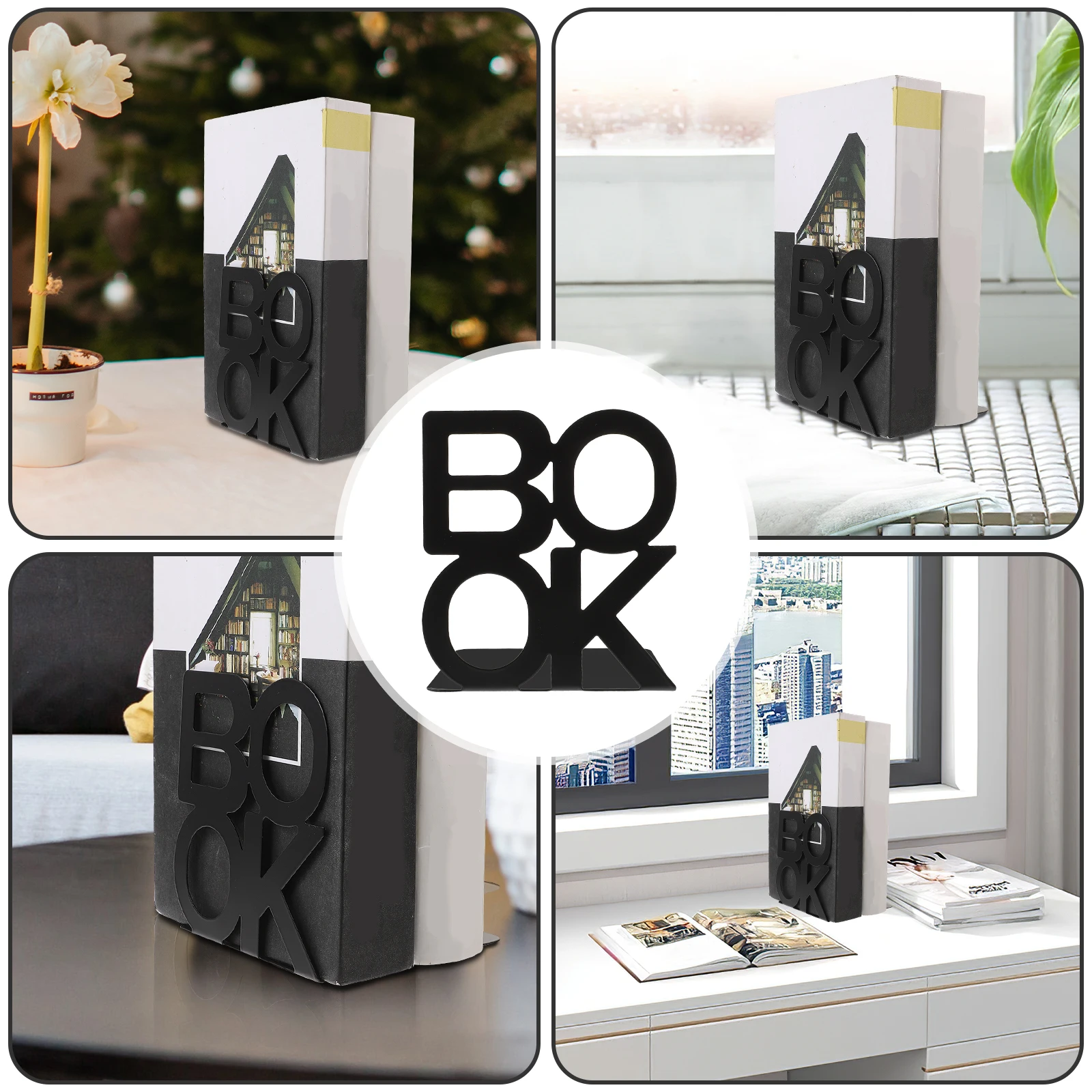 

4pcs Metal Bookends Holder for Shelves Flat Bottom Stand Firmly Decorative Book Organizer Home Office Study Storage Solution