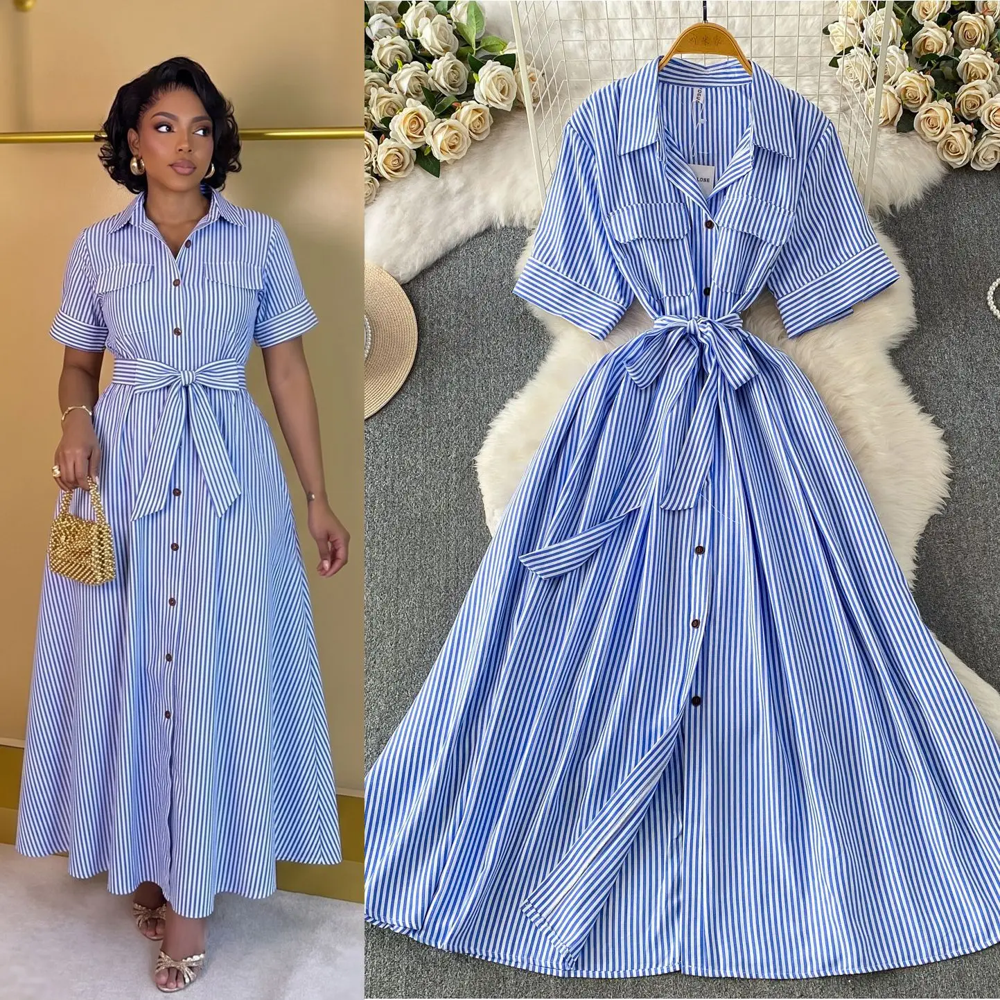 Korean-style Lady Cloth Random Strip Clothes With A Cool And Elegant Vibe, Featuring A Single-breasted Design, A Fixed Waist, An