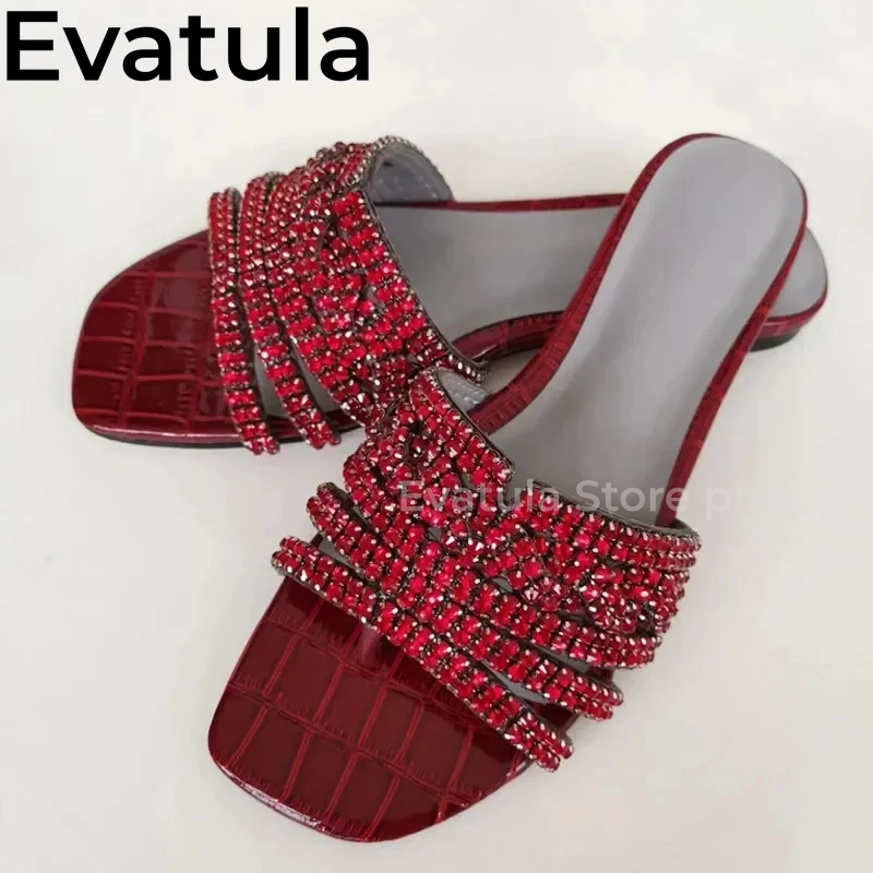 Blingbling strass infradito donna punta quadrata pantofole di cristallo piatto Fashion Party Mules Summer Beach Slides scarpe Femininas