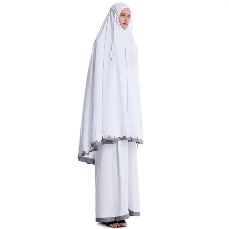 

Q0KE 2pcs Muslim Women Robe Mosque Bat Long Sleeve Lace Hijab Festival Gown