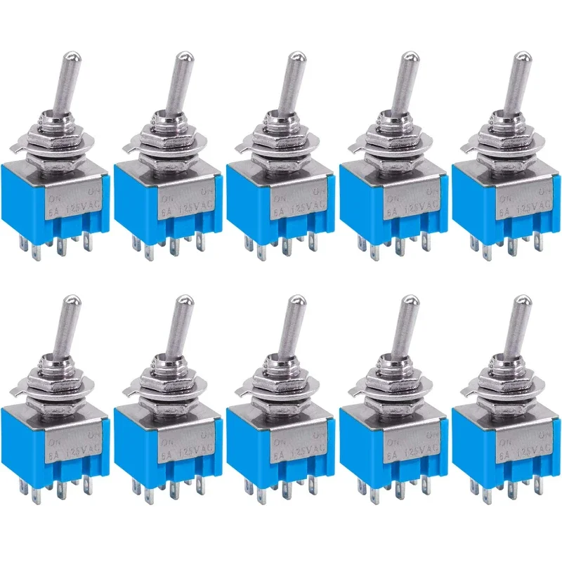 10/20pcs MTS-202 MTS-203 Toggle Switch 6A 125V AC on On SPDT 6pin Mini Switch DPDT ON OFF ON /ON ON With Waterproof Cap