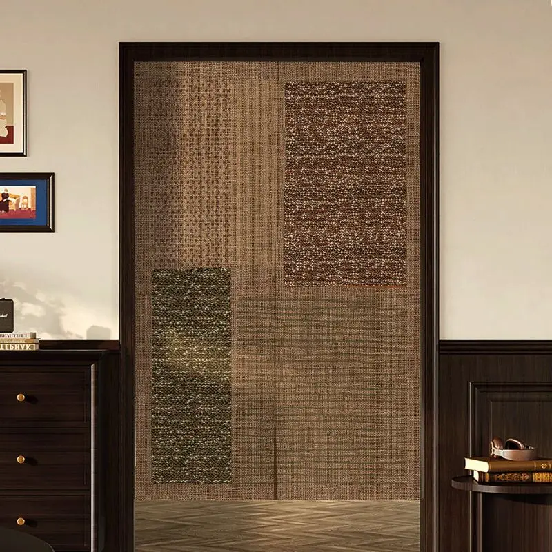 VIKAMA Vintage Linen Patchwork Noren Door Curtain Striped Dot Textured Print Room Divider Curtain Living Room Entrance Decor