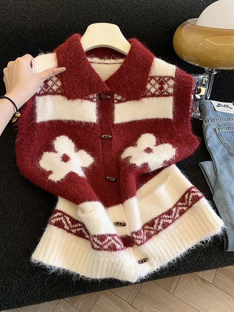 

Floral Knit Sweater Vest Women Vintage Sleeveless Sweet Preppy Horn Button Cardigan Loose Casual Female Knitwear Student Tops