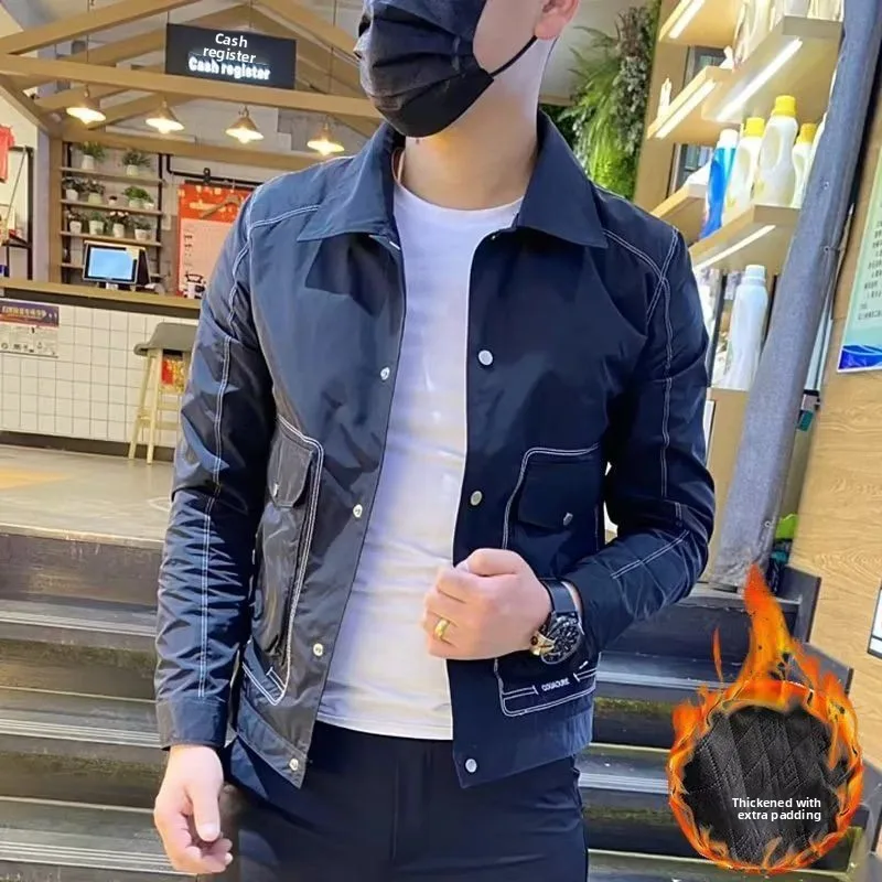 

Men's Faionable Thiened Cotton Jaet Baseball Sle Autumn Spring Winter Slim Fit Warm Fce Lined Coat Youth Trendy