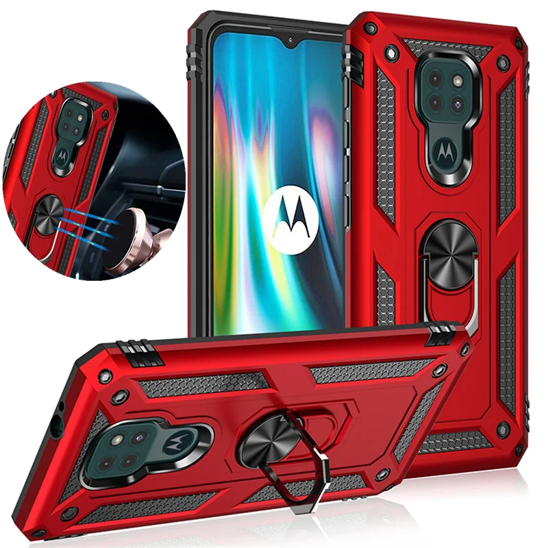 For Motorola Moto G9 Play G9 Plus Case Stand holder magnetic Car ring Shockproof armor case for Moto G9 Power Back Cover