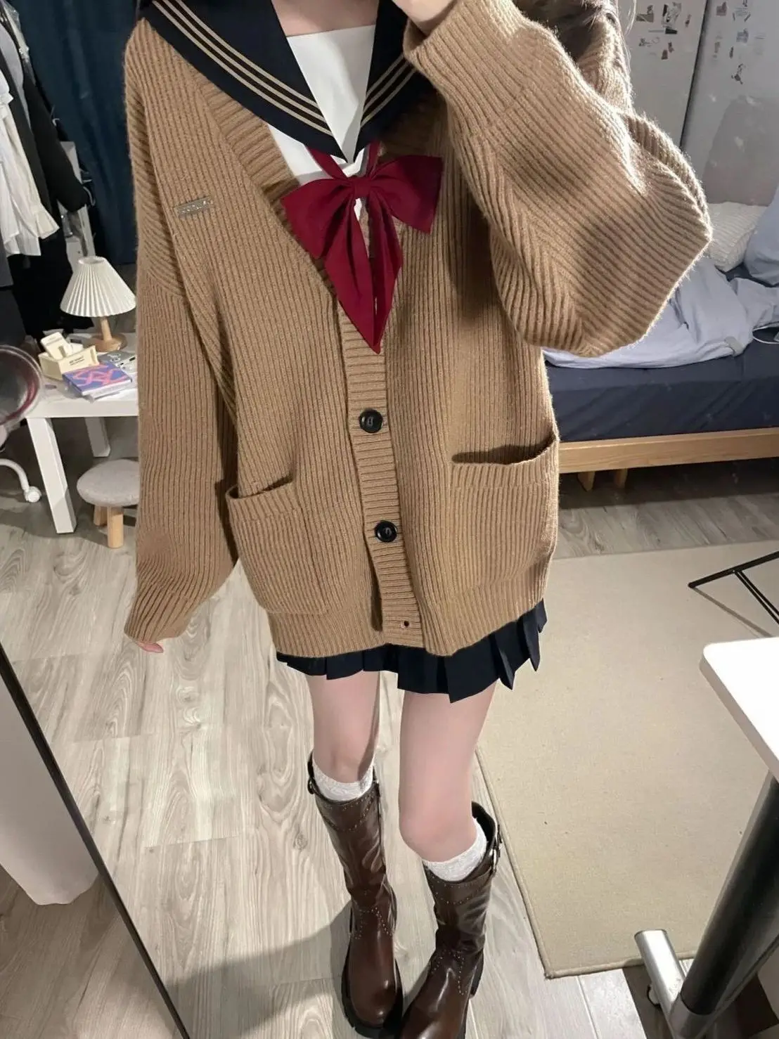 

Thiened V-Ne Knitted Sweater Women's Loose Sle Autumn Winter Cardigan Casual Japanese College Sle Lazy Faion Commute