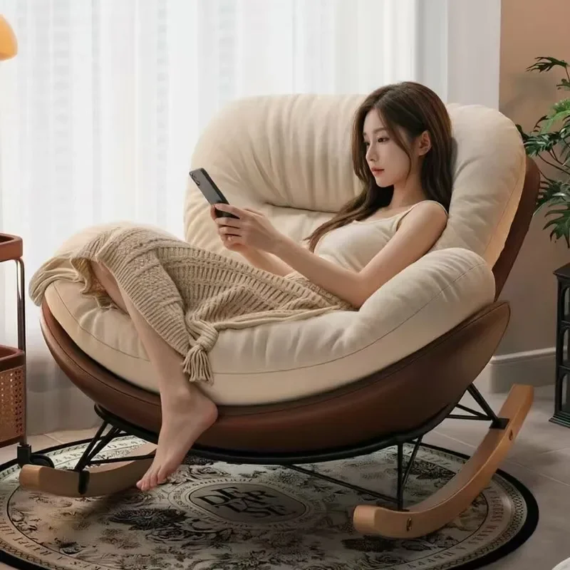 Tatami Sofa Rocking Chair Lazy Reclining Chair for Nap Eggshell Design Comfortable Lounge Chair for Living Room Bedroom
