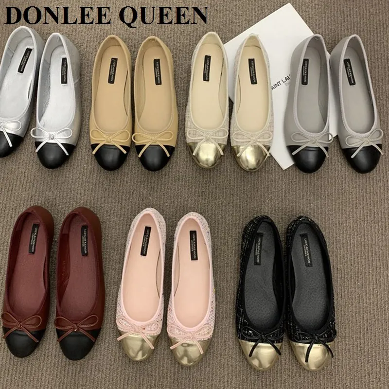 Female Round Toe Bow Knot Flats Ballet Shoes Women Flats Ballerina Soft Moccasin Casual Loafers Classic 2024 Spring Winter Mujer