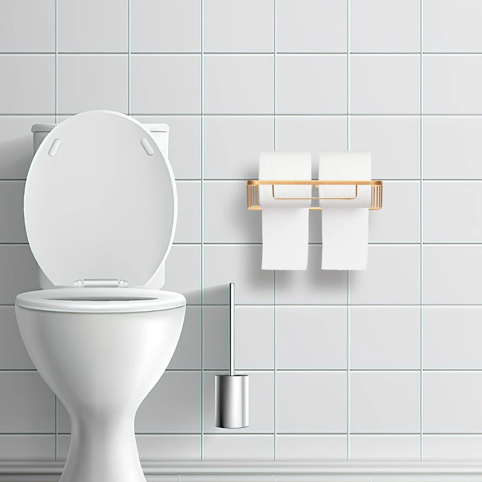 

Golden Square Extended No Hole Luxury Toilet Paper Box Holder Wall Mount Rack for Bathroom Kitchen Hotel Decor