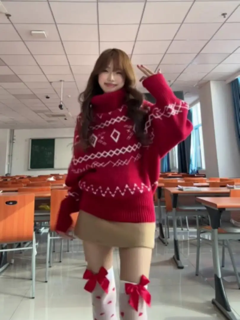 Pull Cisas ample pour femme, col haut, tricoté, vêtements d'extérieur d'hiver, confortable et chaud, haut Long Sve