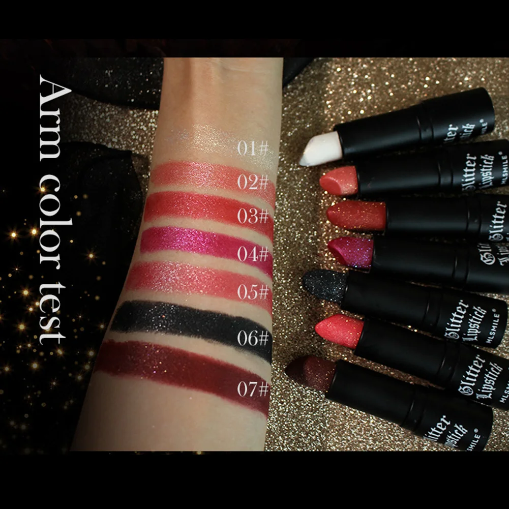 7 ألوان بريق أحمر الشفاه مقاوم للماء طويل الأمد الماس بيرليسسينت لامع أحمر الشفاه الأسود ملمع الشفاه النساء الشفاه ماكياج التجميل