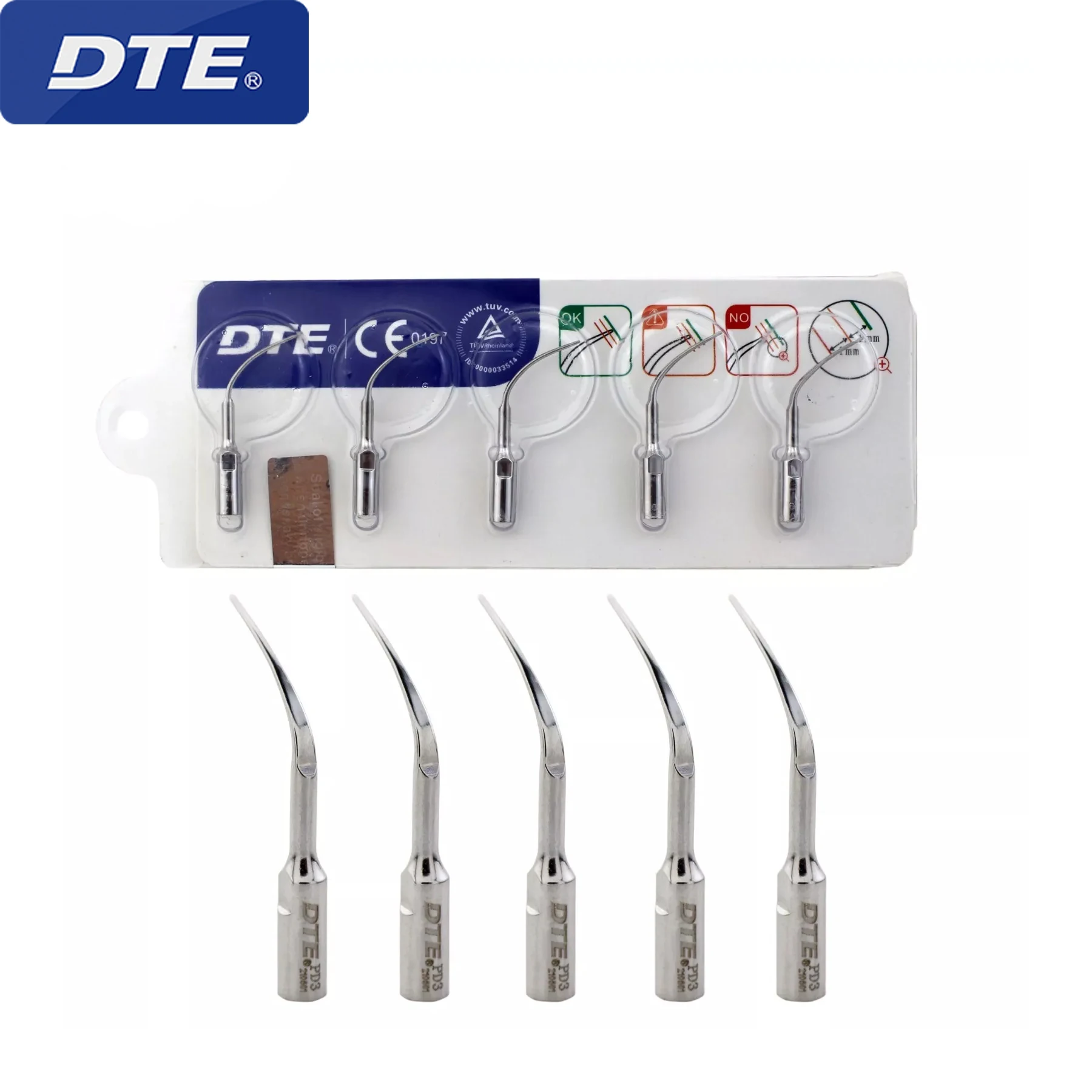 

5Pcs Woodpecker DTE Dental Ultrasonic Piezo Scaler Tips PD3 Perio SATELEC Acteon Periodontic Scaling