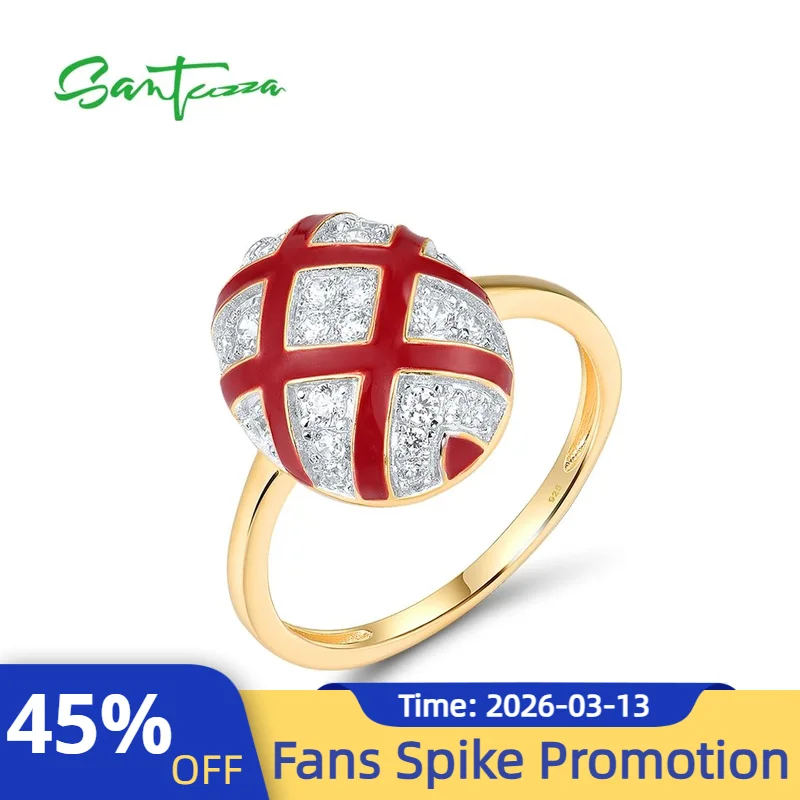 

SANTUZZA Pure 925 Sterling Silver Rings For Women Sparkling White CZ Red Oval Cross Enamel Wedding Engagement Fine Jewelry Set