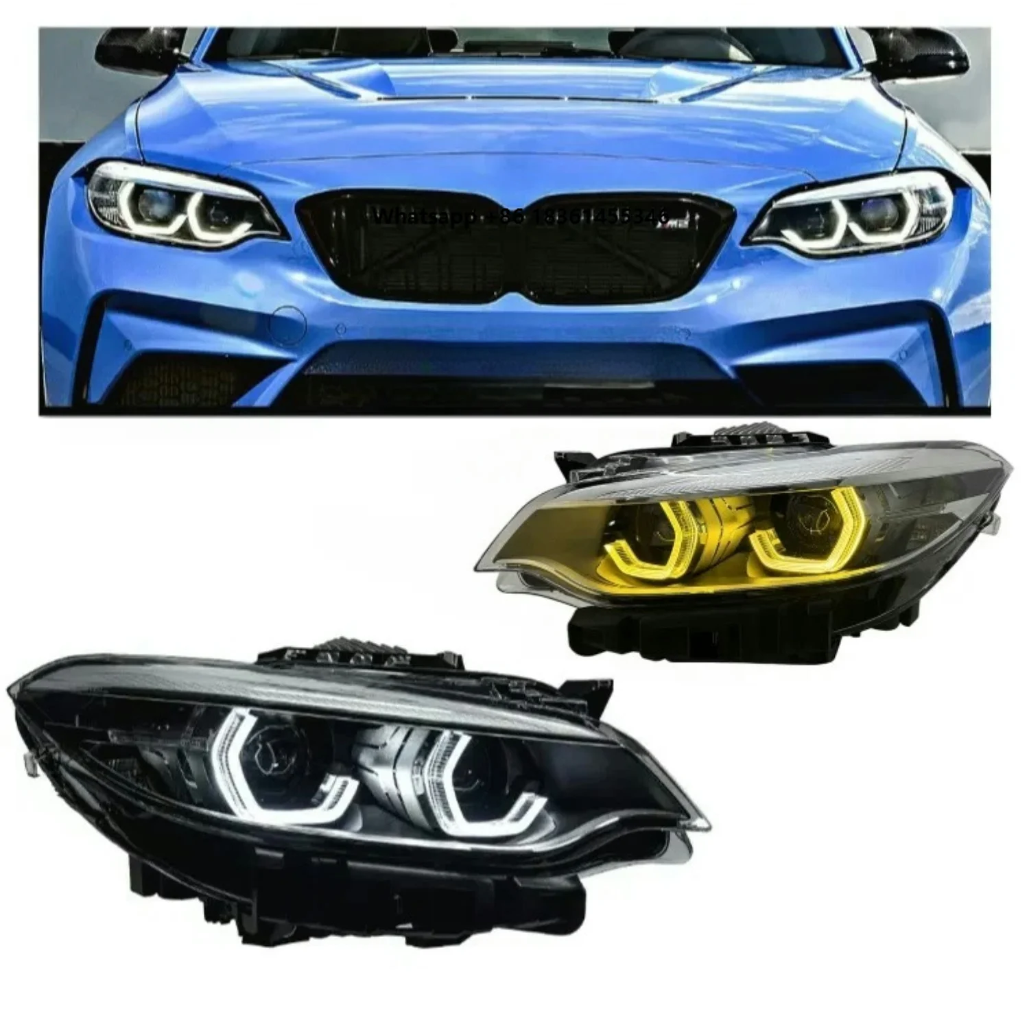 2 Series F22 Headlight 2014-2021 Upgrade Dual Color Yellow DRL Lamp Ikon M2 LED LCI Head Lights Headlamp Angel Eye for