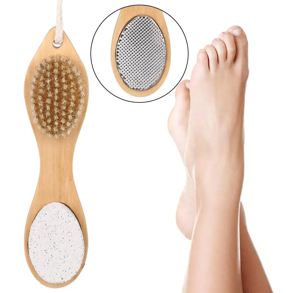 4 in 1 Multi-Use Foot File Brush with Wooden Handle Scrubber Double Callus Crack Rasp Pumice Remover Dead Exfoliator Skin S R6I5