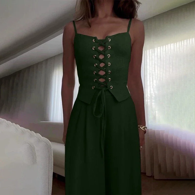 Tenue de loisirs d'été pour femme, tenue de bureau, couleur unie, Slim, ensemble deux pièces, Chic, sans manches, débardeur et pantalon à poches