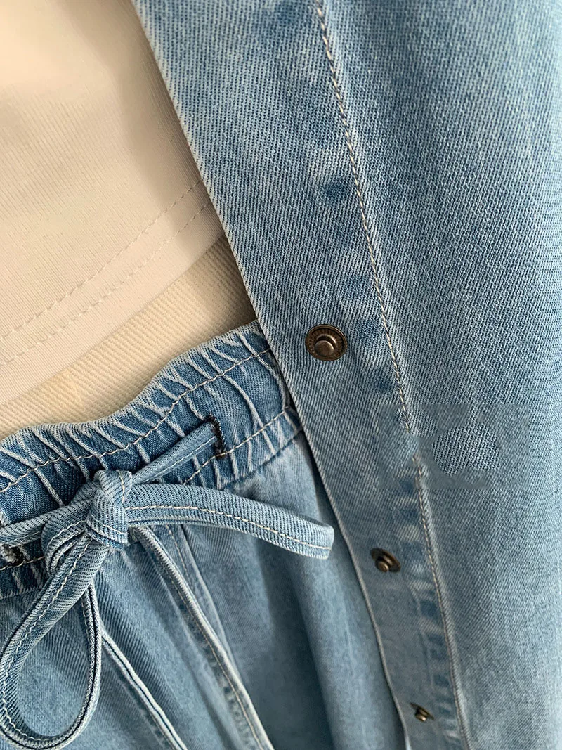 Spring New Women's Denim Set Korean Casual Fashion Simple Solid Color Lapel Long Sleeve Shirt Wide Leg Jeans Two-piece Sets view 6