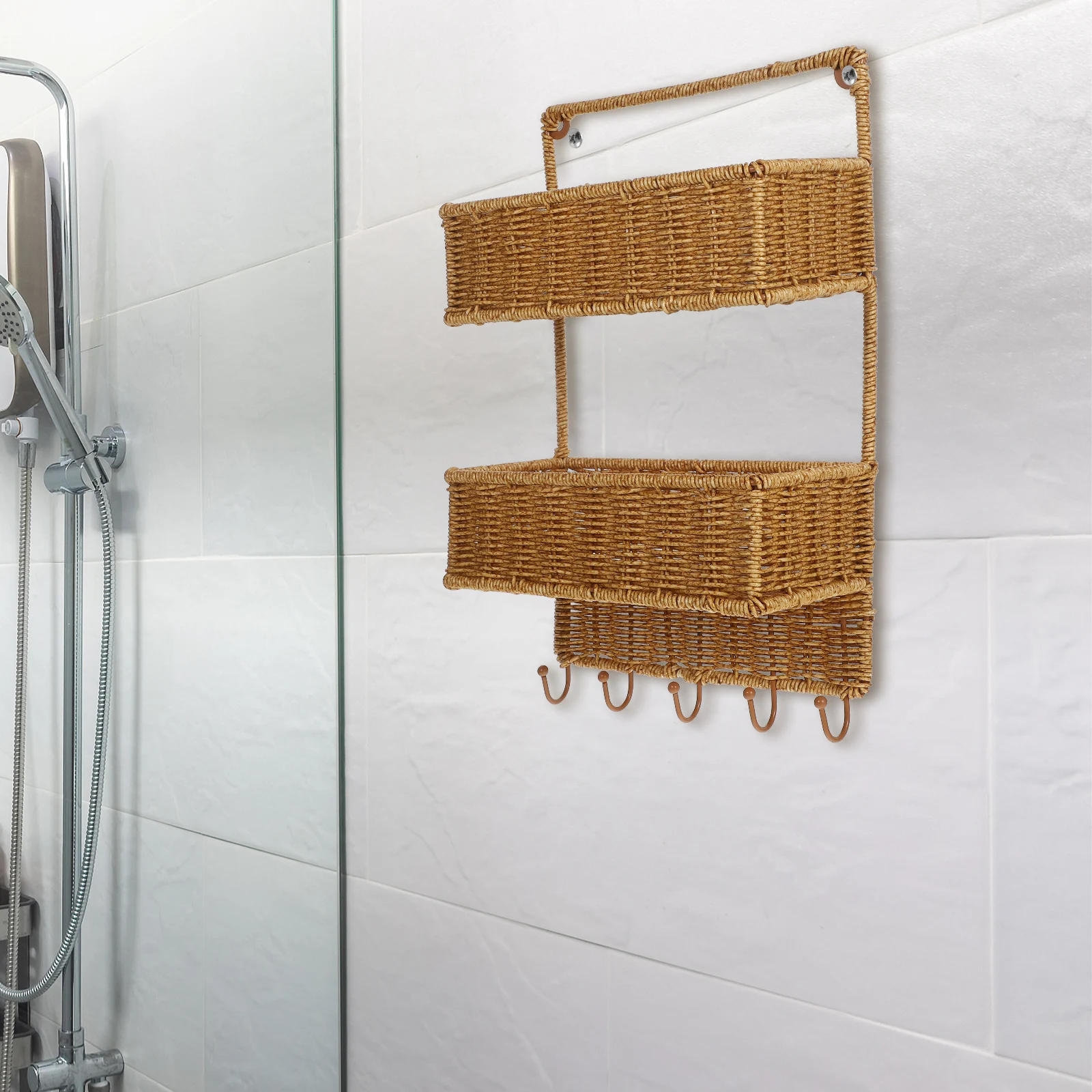

Wall Shelf Tiers Hanging Hanging Storage Basket Basket for Kitchen Bathroom Woven Storage Rack Plastic Fruit Vegetable Baskets