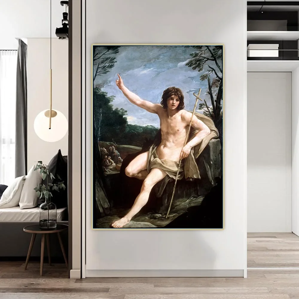 Guido Reni-San Juan, el bautista en el desierto, lienzo, pintura al óleo, imagen estética, decoración decorativa de pared, decoración del hogar