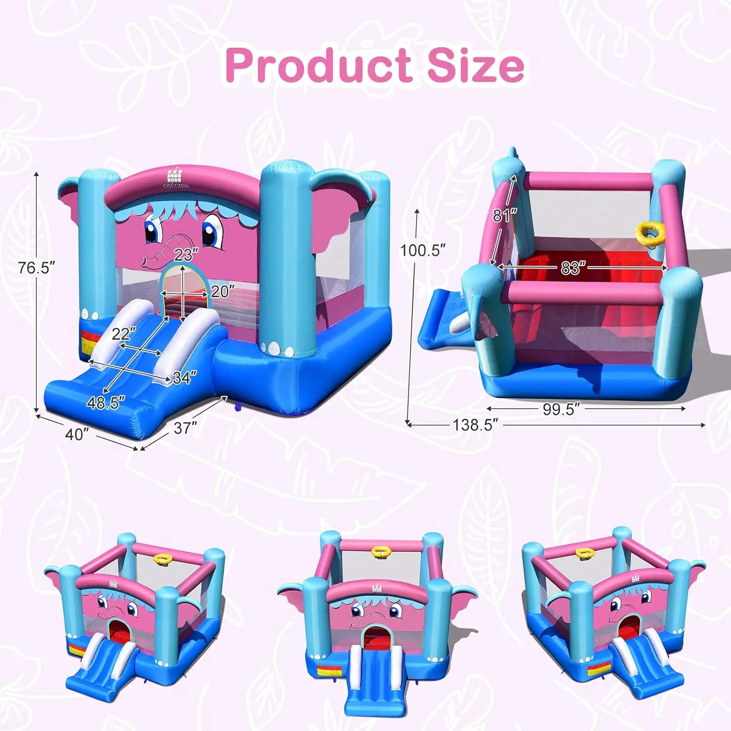 Casa inflable de rebote, casa hinchable con tema de elefante para niños, diversión familiar para fiestas en interiores y exteriores con borde de baloncesto, portátil para niños pequeños