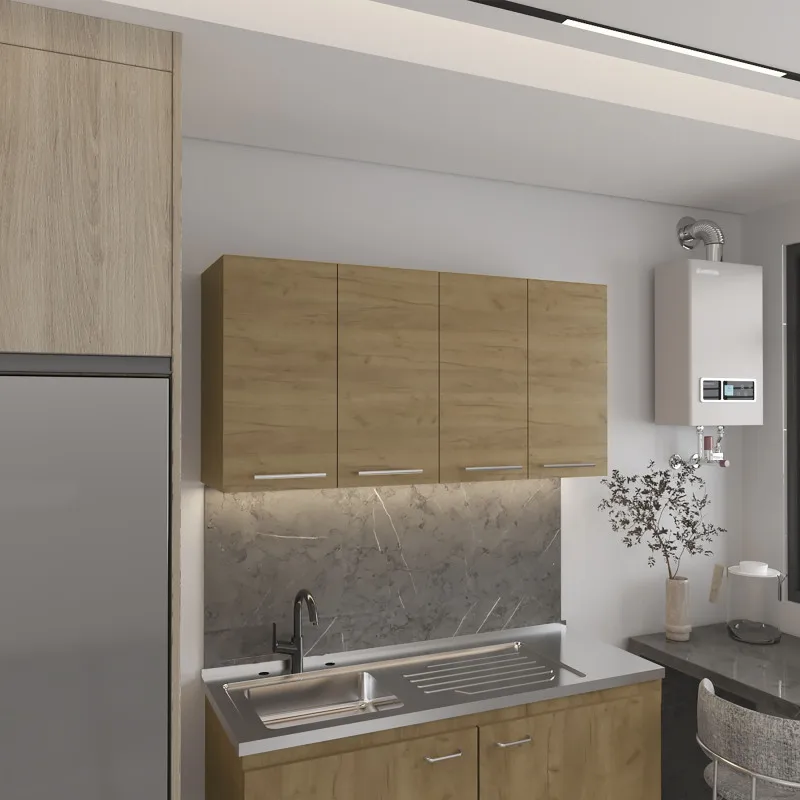 120 Wall Cabinet, Four Doors, Two Cabinets, Two Shelves, Natural Oak