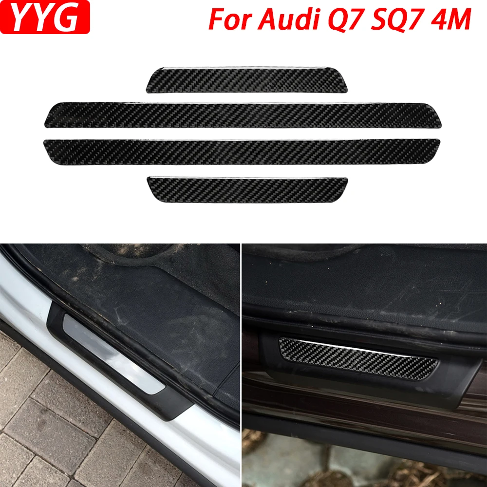 For Audi Q7 SQ7 4M 2016-2019 Carbon Fiber Welcome Pedal Door Sill Strip Decorative Car Interior Decoration Accessories Sticker