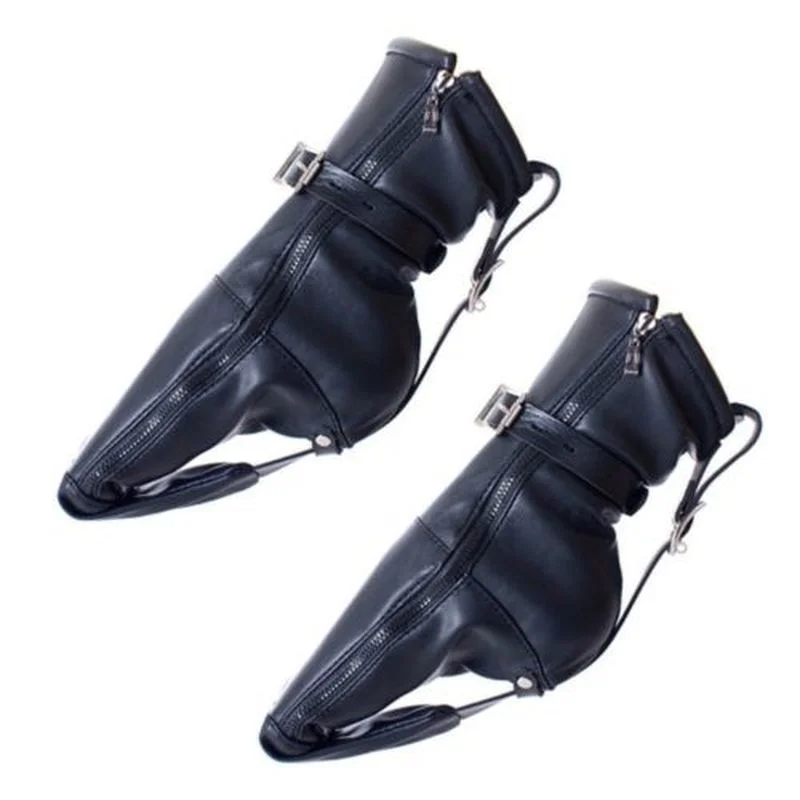 PU Leather Lockable Feet Restraints Soft Bondage Ankle Dog Paws Socks Bag Shoes Padded Fist Mitts Socks BDSM Bondage Sex Toys