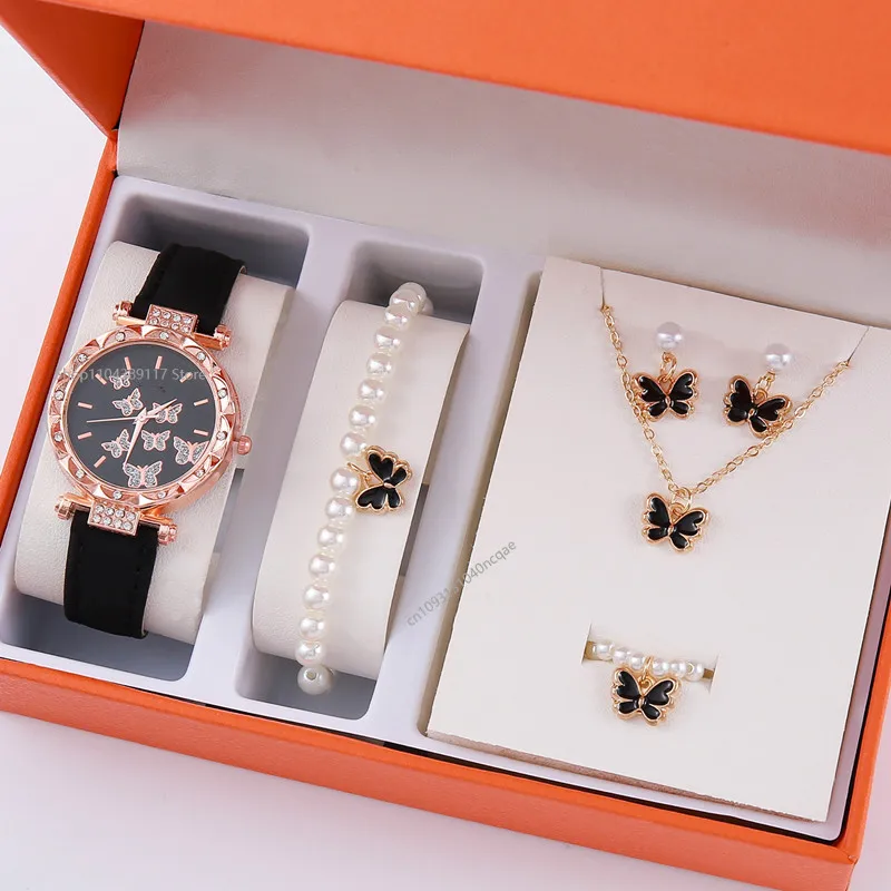 6/5/2/1 قطعة مجموعة ساعة نسائية عادية زهرة ساعة كوارتز التناظرية بولي Leather ساعة معصم جلدية وأساور Reloj Mujer Elegante لا صندوق