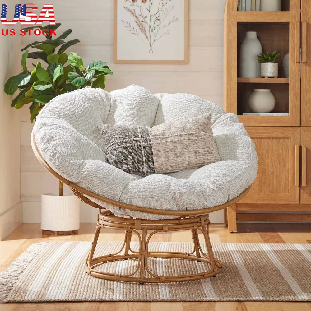 

Стул Papasan с акцентом и толстой тафтинговой подушкой из искусственного плетения, стальной каркас, уютное кресло для гостиной, спальни, домашний декор