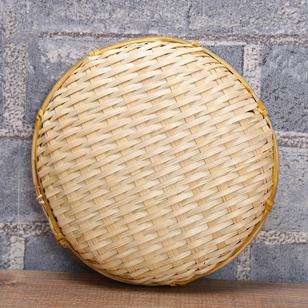 

Round Bamboo Basket Handmade Woven Ecofriendly Storage Draining Tray Picnic Kitchen Party Dinner Fruit Vegetable Bread
