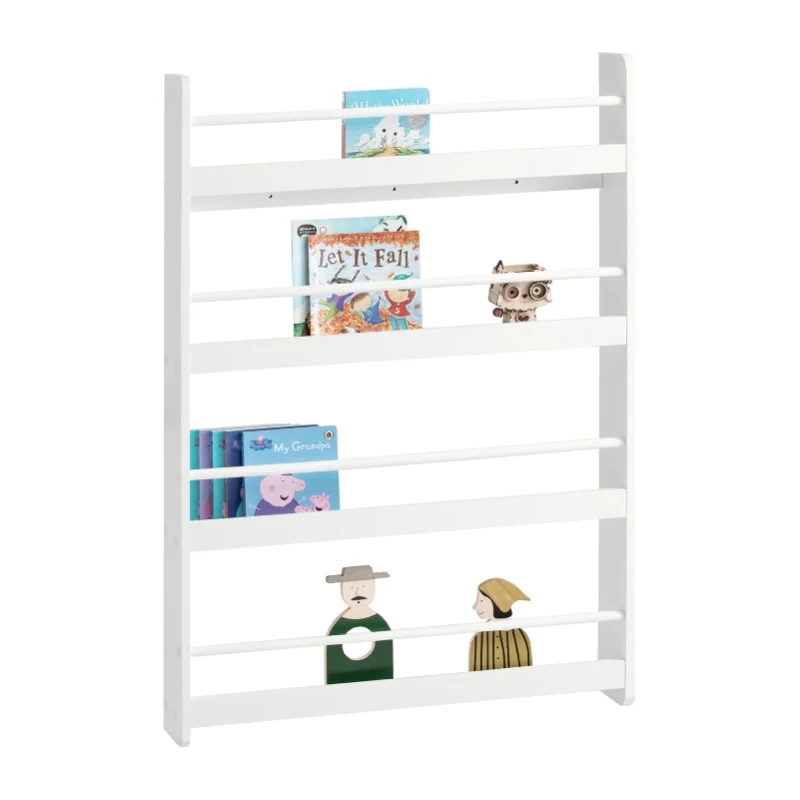 SoBuy KMB08-W Kinderregal Bücherregal für Kinder Wandregal Hängeregal Aufbewahrungsregal mit 4 Ablagen für Bücher und Deko