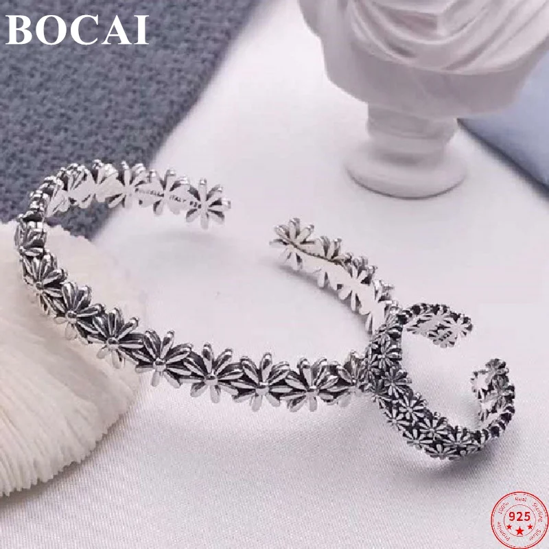 

Кольца BOCAI S925 из стерлингового серебра для женщин, двухслойные браслеты с ромашками и солнечными цветами, новые модные ювелирные изделия, оптовая продажа