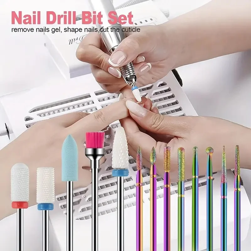 Juego de brocas de cerámica profesionales para uñas, 13 Uds., con caja, lima de uñas eléctrica para manicura, para Gel acrílico, uñas