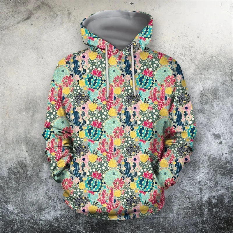 Harajuku Men's Sweatshirt 3D Cartoon Cactus Graphic Printing Casual Hoodie Autumn Oversized Clothing Oversized Hooded Pullovers