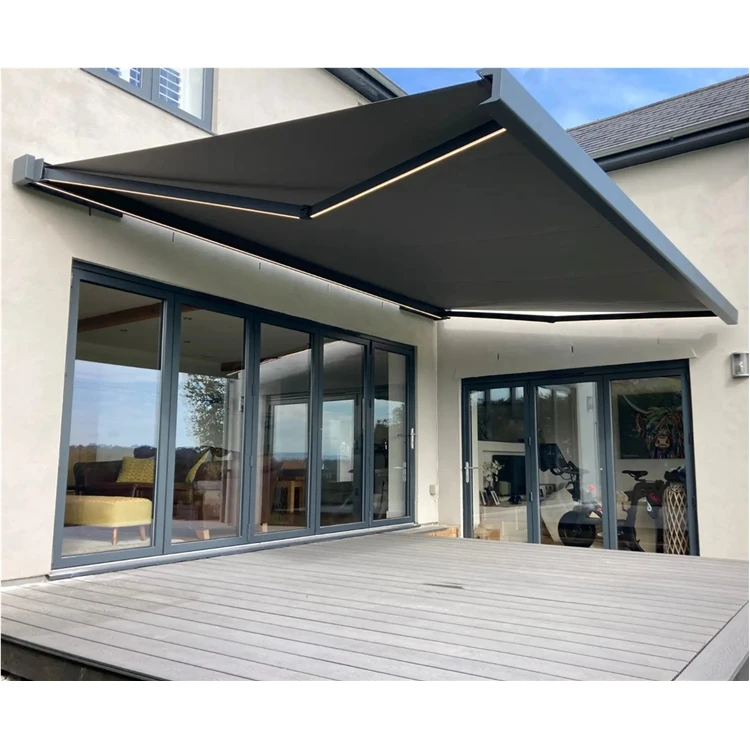 Electric Full Cassette Awning Outdoor Motorized Retractable Canopy Shade Patio Folding Arm Awning