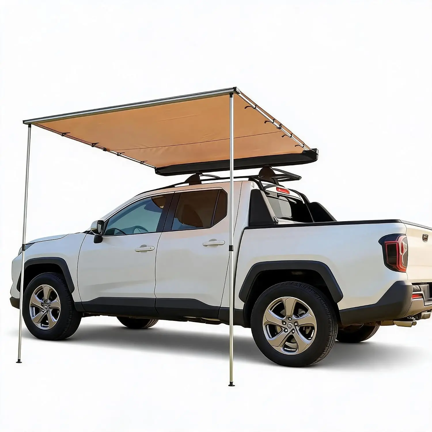 Retractable Vehicle Awning, Rooftop Pull Out Sun Shade Canopy, Waterproof Oxford Fabric Side Shelter With Telescopic Poles For Car Camping Road Trip, Minimalist Gray, Complete 1 Set