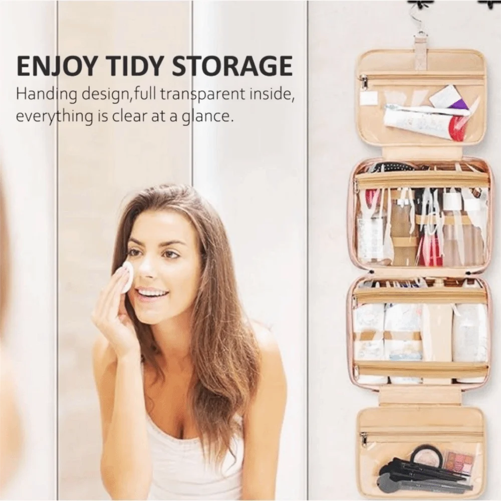 Cloth Cosmetic Handbag Zipper Closure Handle Portable Makeup Pouch Multipocket Large Capacity Women Cosmetic Bag