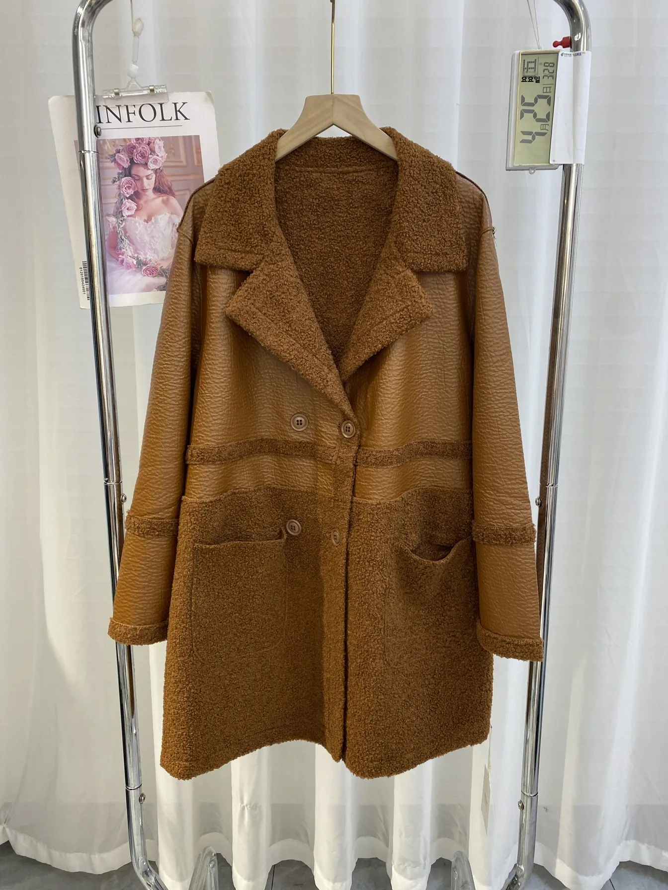 

Double-Sided Wear Thiened Floing Leather Coat Women's Busin Collar One-Piece Outerwear Faionable Commute Sle