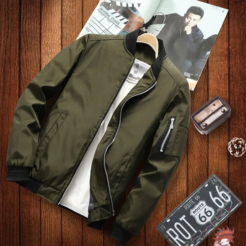 Autumn Men's Bomber Jacket Male Zip Rib Streetwear Spring Slim Fit Pilot Baseball Coats Men Outerwear Clothing Plus Size M-6XL