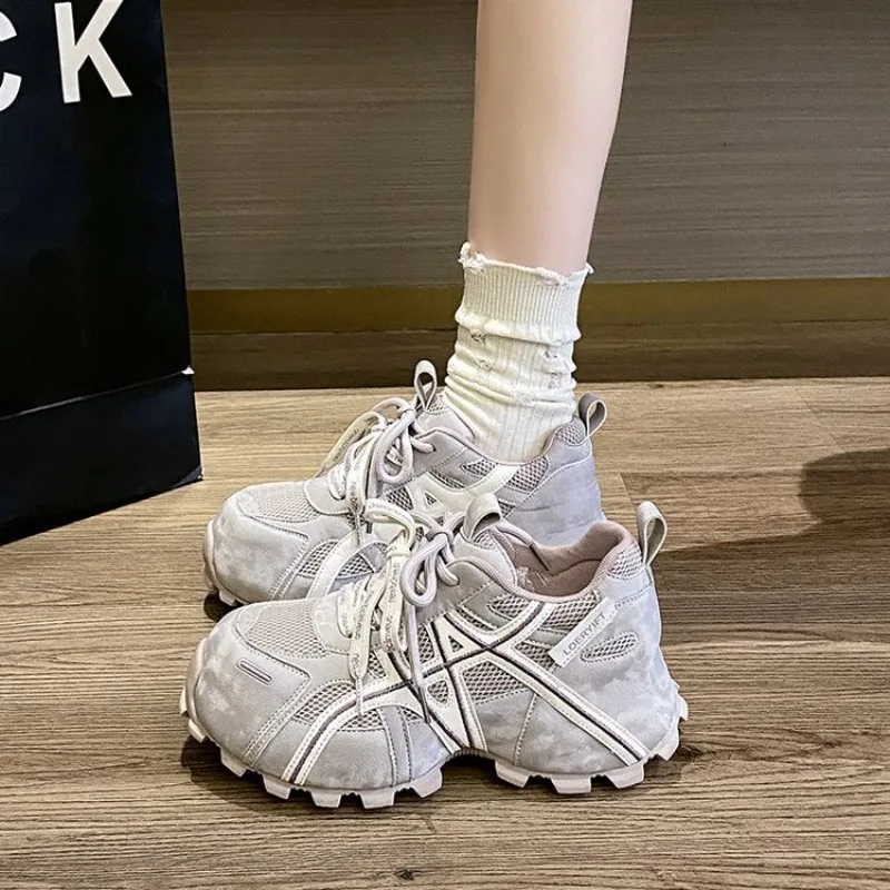 

Hot Sale Women's Chunky Sneakers 2026 New Arrival Breathable Mesh Thick Sole Casual Sports Shoes Non-Slip Hiking Trainers