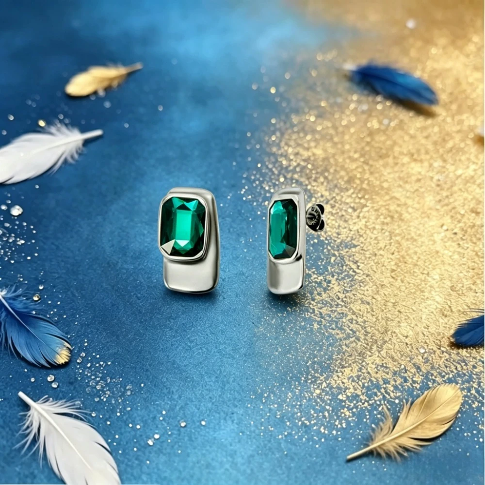 

2026 New Spain S925 Silver Fashion Crystal Geometry Earrings European and American Style Boutique Jewelry