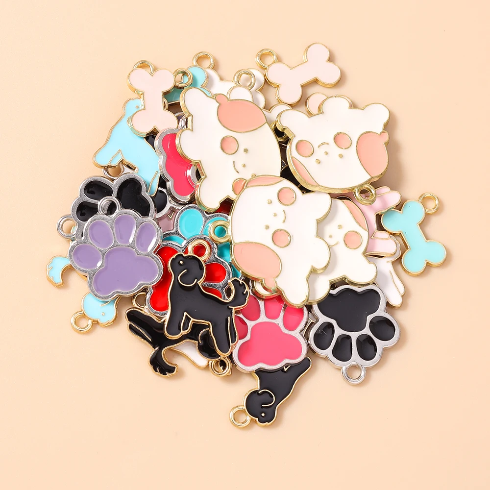 Leslie 10 Stück/Set Emaille Niedliche Katzen- und Hundepfoten-Hundeknochen-Anhänger für Ohrringe, Armbänder, Halsketten, Anhänger, DIY-Schmuckherstellungszubehör – Detail 3